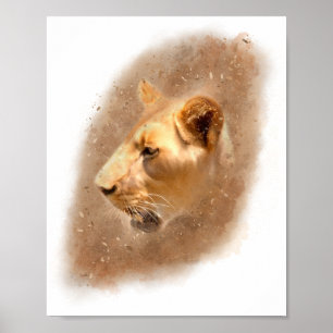 Belle Lioness Aquarelle Peinture Poster