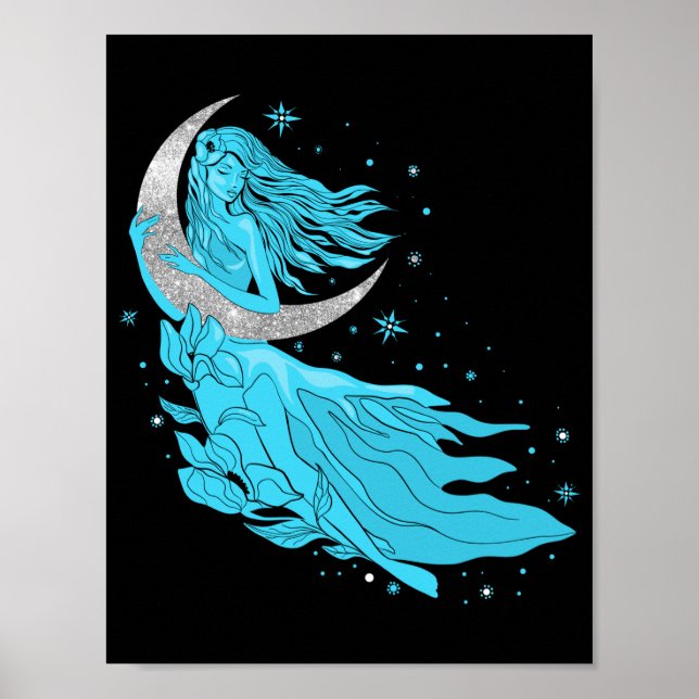 Belle lune étoiles femme art déco illustration p (Devant)