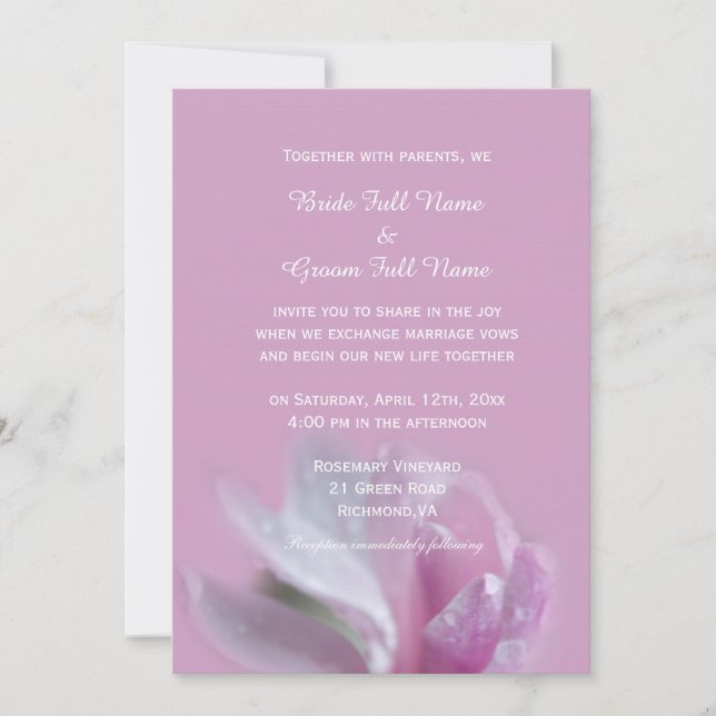 belle magnolia rose invitation à mariage (Devant)