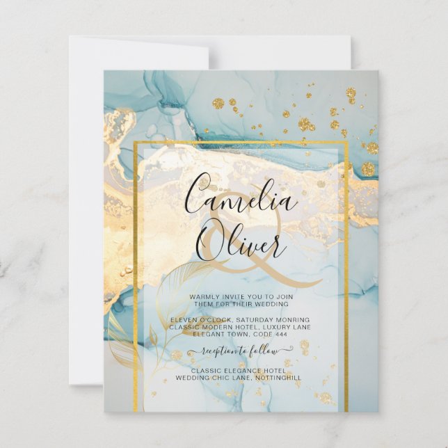 Belle Mer Verre Gold Mariage Inviter Turquoise (Devant)