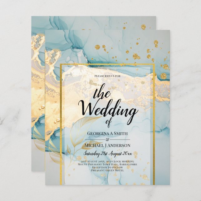Belle Mer Verre Gold Mariage Inviter Turquoise (Devant / Derrière)