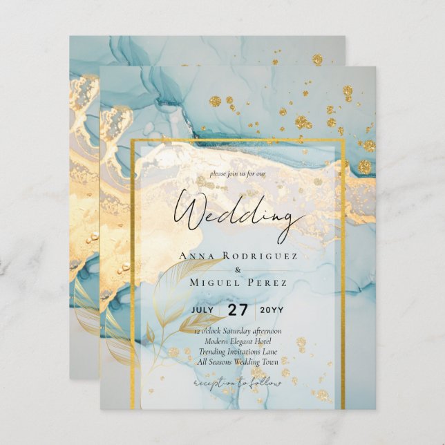 Belle Mer Verre Gold Mariage Inviter Turquoise (Devant / Derrière)