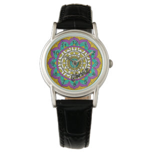 Belle Montre Mandala violette et verte