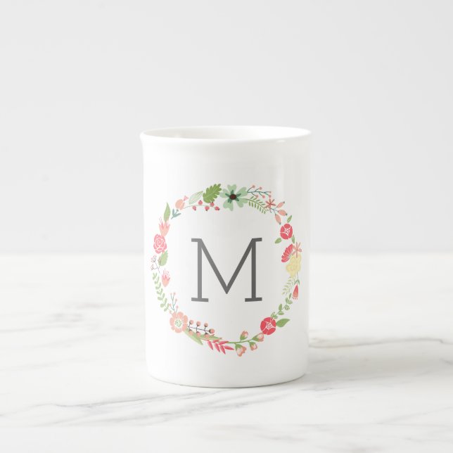 Belle Mug de Chine Monogramme Floral (Devant)