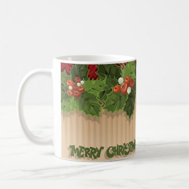 Belle Noël Holly Typographie Fête Mug (Gauche)