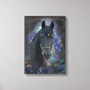 Belle Noire Cheval Friésien - Toile Enveloppée