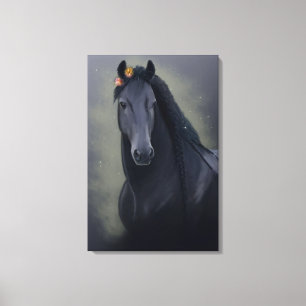 Belle Noire Cheval Friésien - Toile Enveloppée