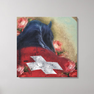 Belle Noire Cheval Friésien - Toile Enveloppée