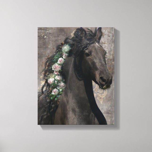 Belle Noire Cheval Friésien - Toile Enveloppée (Recto)