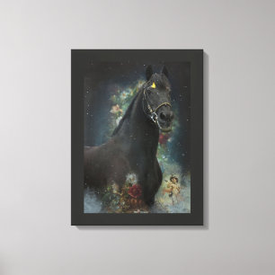 Belle Noire Cheval Friésien - Toile Enveloppée