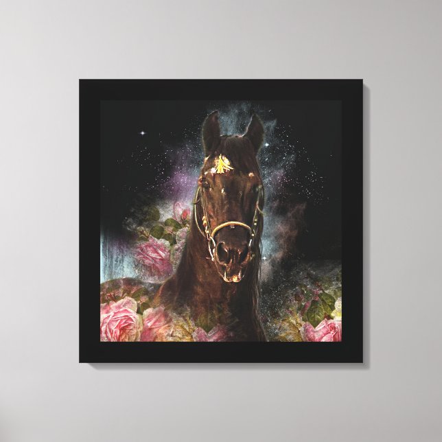 Belle Noire Cheval Friésien - Toile Enveloppée (Recto)