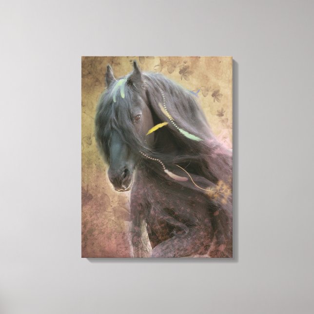 Belle Noire Cheval Friésien - Toile Enveloppée (Recto)