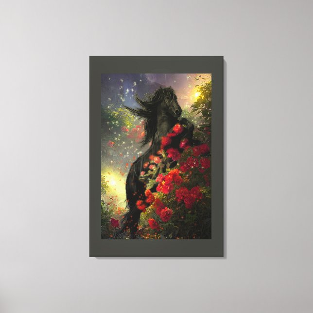 Belle Noire Cheval Friésien - Toile Enveloppée (Recto)