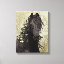 Belle Noire Cheval Friésien - Toile Enveloppée