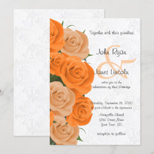Belle Orange Rose Fleur mariage Invitations 2