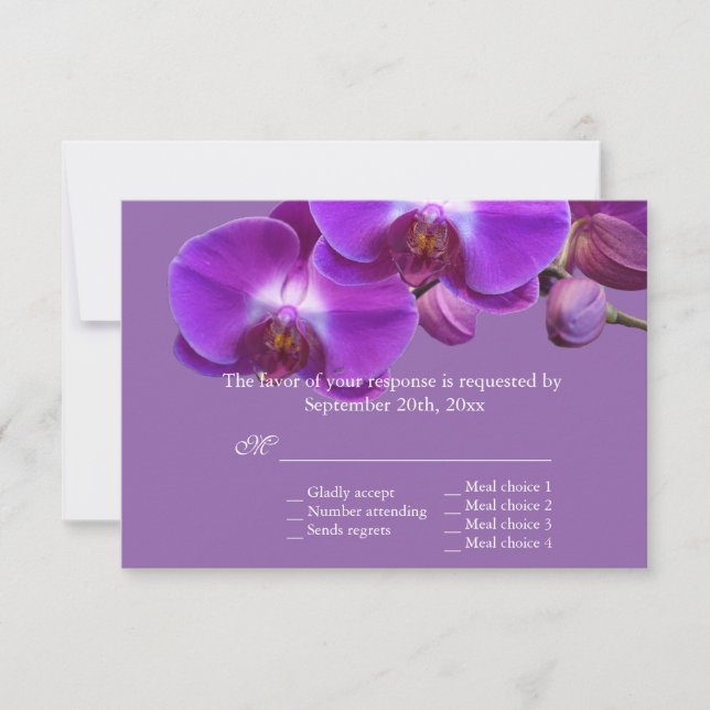 Belle orchidée violet fleurs mariage RSVP (Devant)