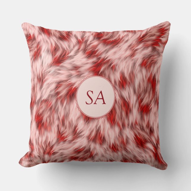 Belle Oreiller Carré Monogrammé Rouge et Rose (Recto)