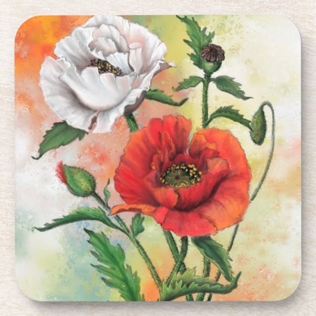 Belle peinture rouge blanc Dessous de verre de pav (Devant)