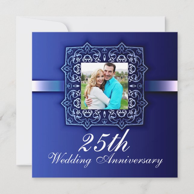 belle photo bleue 25e anniversaire invitation (Devant)