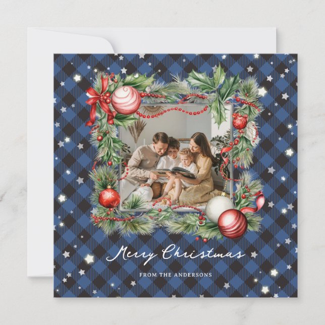 Belle photo bleue Plaid Joyeuse carte de Noël (Devant)
