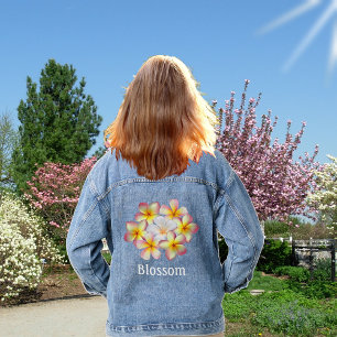 Belle Plumeria rose Fleurs Denim Veste