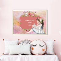Belle Poster pour enfants Fille, Lapin et Fleurs