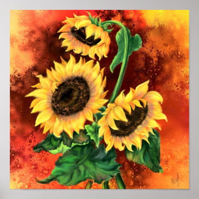 Belle Poster Trois Tournesols - Peinture (Devant)