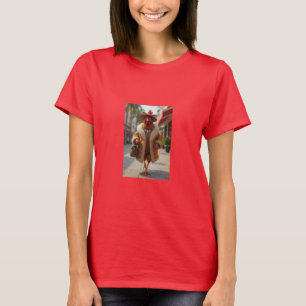 belle poule habillée d'un t-shirt manteau