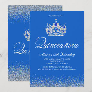 Belle Quinceanera bleu et argent Invitations