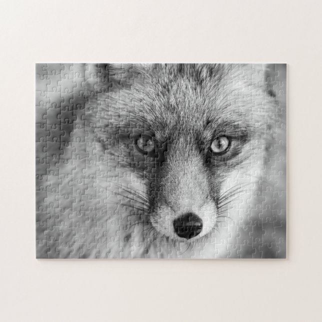 Belle Renard Rouge en noir & blanc, Puzzle Jigsaw (Horizontal)