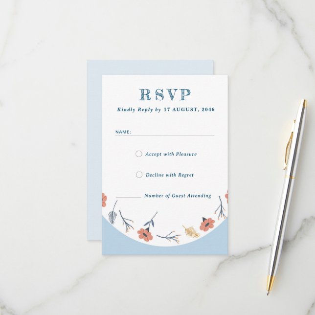 Belle Retro Bébé Bleu Mariage Cartes RSVP (Devant/Arrière en situation)