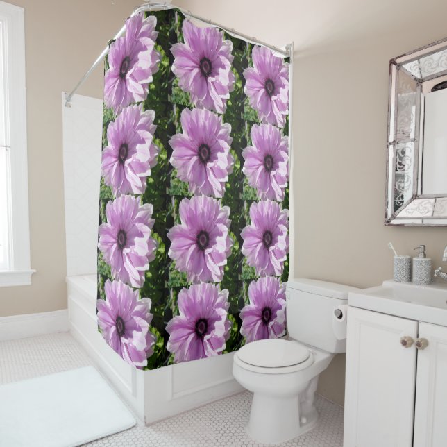 Belle rideau de douche florale rose de printemps (En situation)