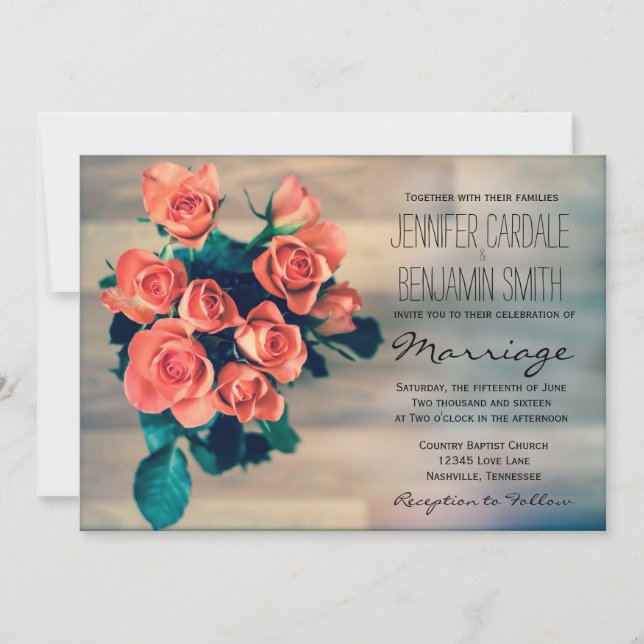 Belle Rose Bouquet Fleurs Mariage Invitations (Devant)