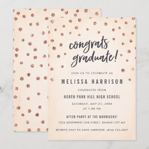 Belle Rose Gold Polka Dot Graduation Invitations