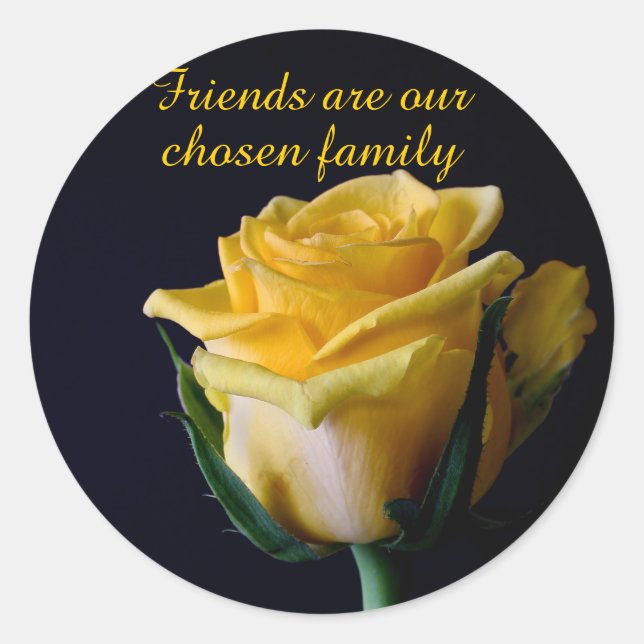 Belle Rose Jaune sur Autocollant d'Ami Noir (Devant)