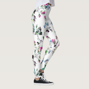 Belle Rose Rose et Bleu Fleur Leggings Floraux