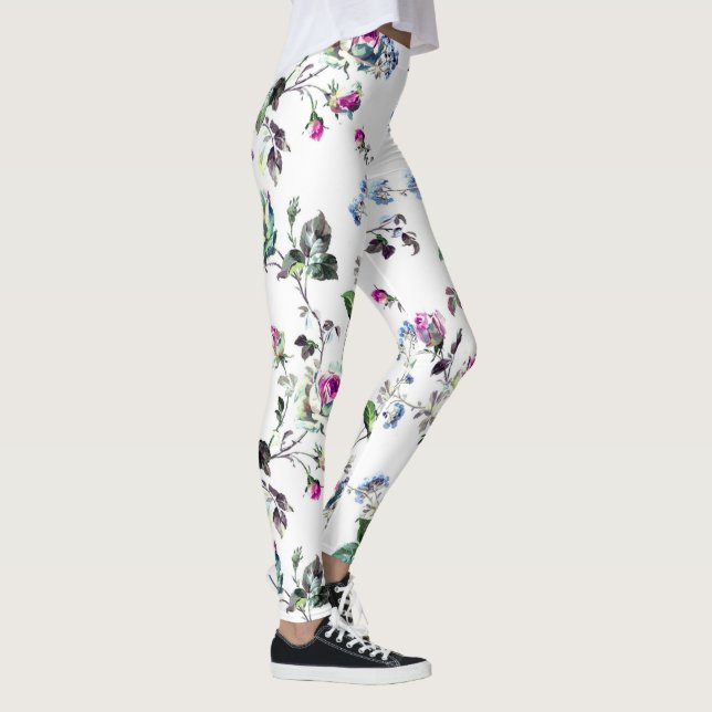 Belle Rose Rose et Bleu Fleur Leggings Floraux (Droite)