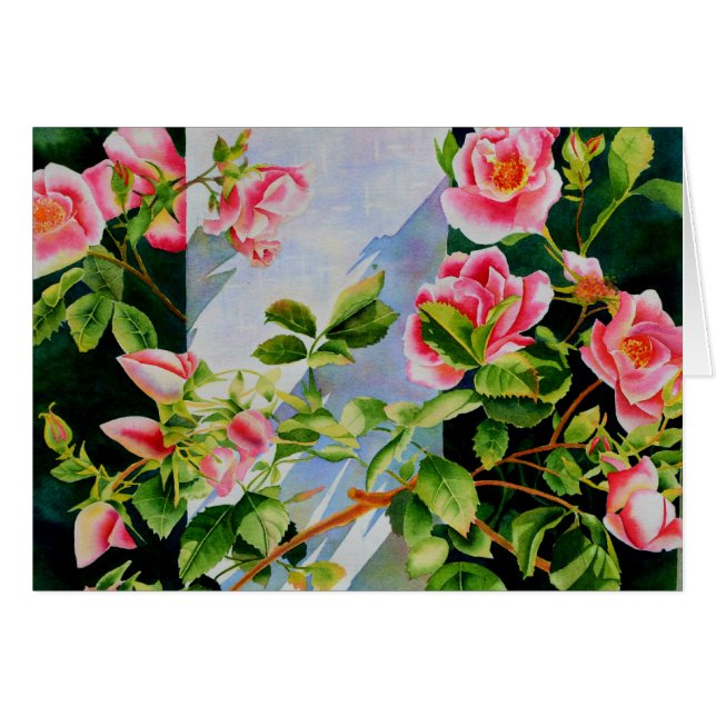Belle rose rose rouge roses blanc aquarelle floral (Devant Horizontal)