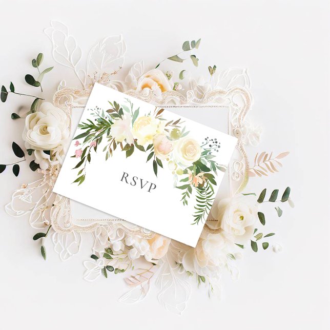 Belle Roses Blanches Mariage Floral Carte postale  (Créateur téléchargé)