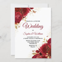 Belle Roses Rouges Élégante Invitation Mariage