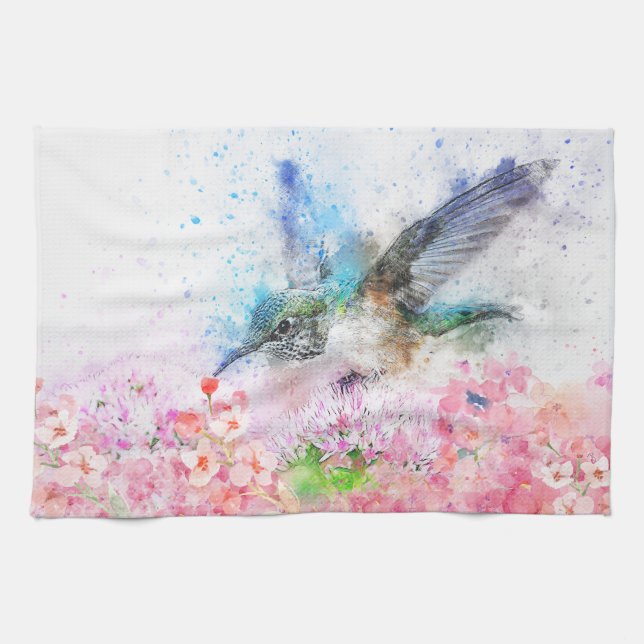 Belle Serviette de cuisine Florale Colibri (Horizontal)