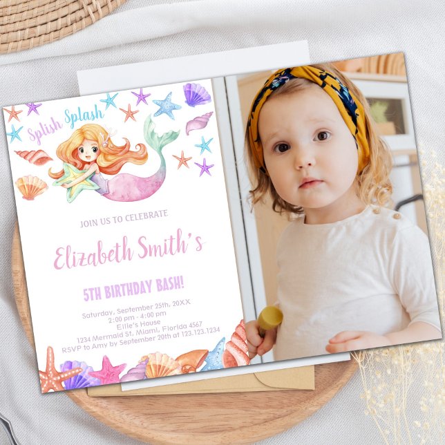 Belle Sirène Anniversaire Invitations avec photo (Beautiful Mermaid Birthday Invitations with photo)