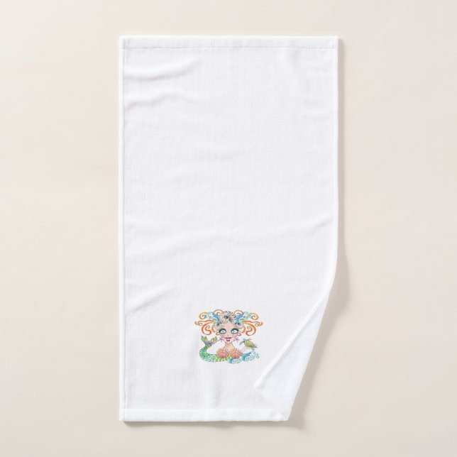 Belle sirène avec tortue sur fond blanc (Serviette à main)