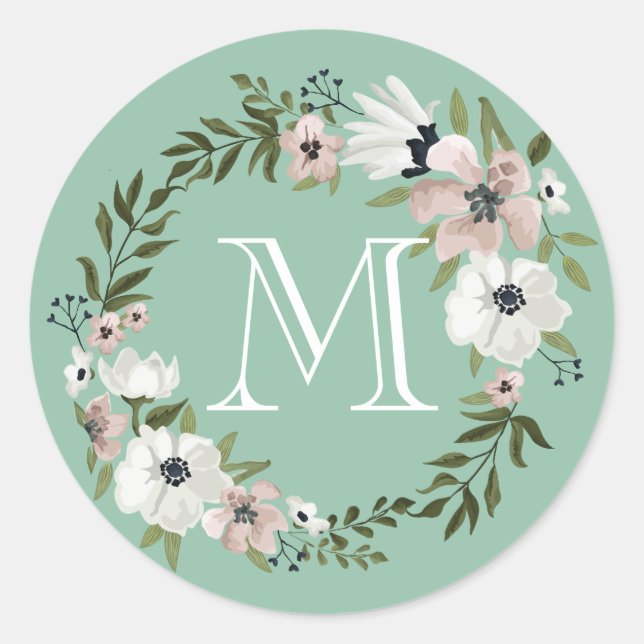Belle Sticker rond Floral - menthe (Devant)
