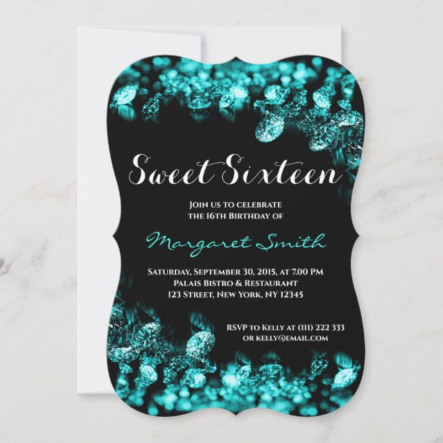 Belle Sweet 16 Diamants Turquoise Invitation (Devant)