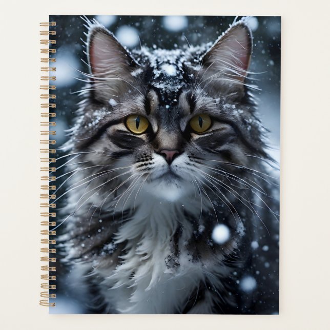 Belle Tabby Gris Chat dans la neige (Devant)