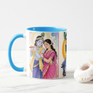 Belle tasse à café accent bleu Radha Krishna