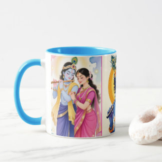 Belle tasse à café accent bleu Radha Krishna