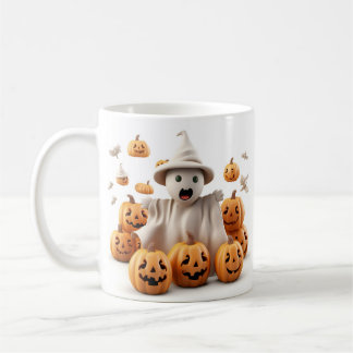 Belle tasse à café fantôme et citrouille
