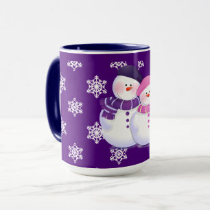 Belle tasse de couples de bonhomme de neige